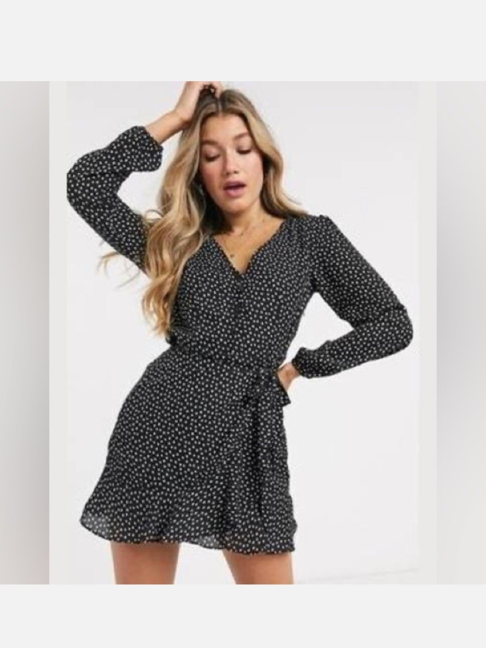 Abercrombie & Fitch Black with White Dot Wrap Mini Dress